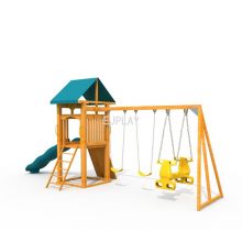 Multi-function playground set Wooden playground swing