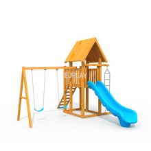 Funny Outdoor playground slide set Wooden playground swing plastic slide