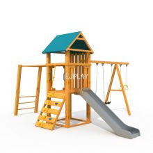 Funny Outdoor playground slide set Wooden playground swing plastic slide set